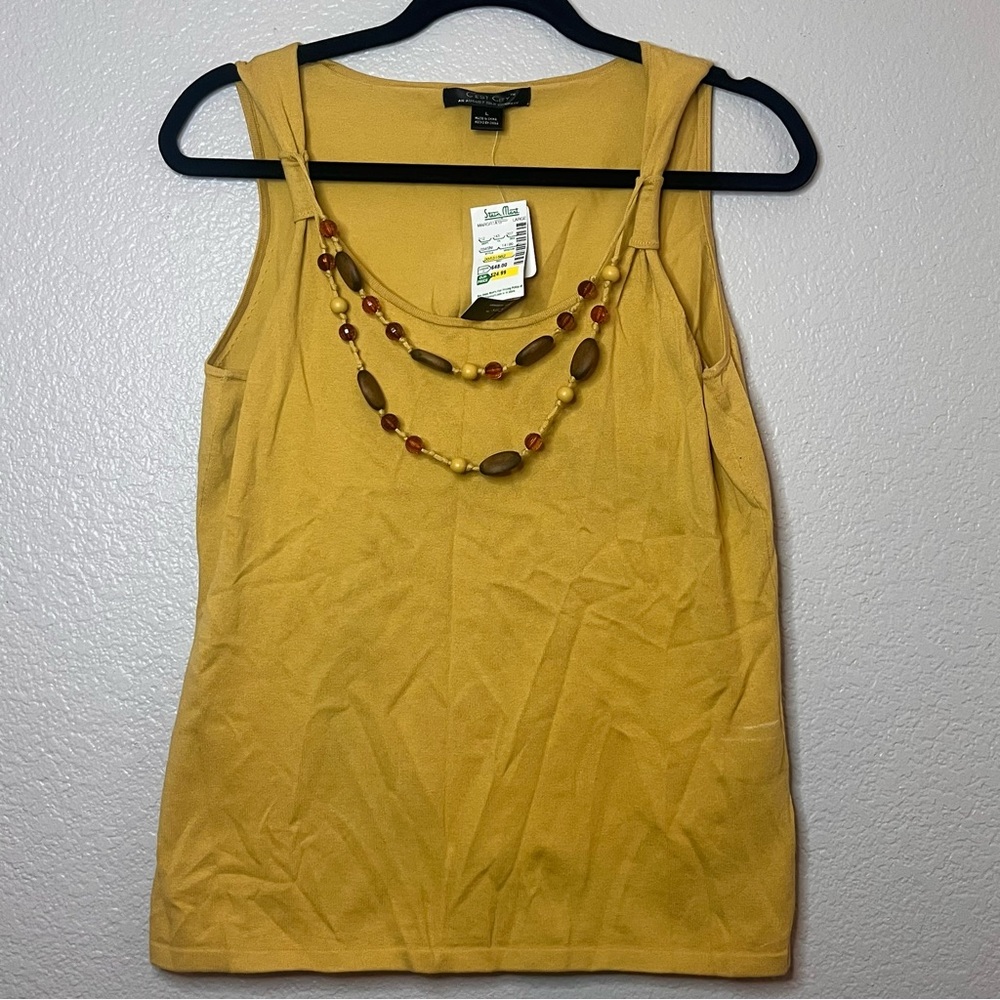 New w/ tags C’est City women’s size Large mustard yellow sleeveless top w/ beads
